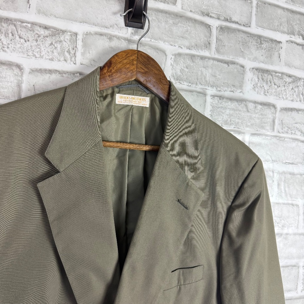 Brooks Brothers Makers Vintage Dull Green Cotton Blazer Suit Jacket Mens 45R - Picture 2 of 12
